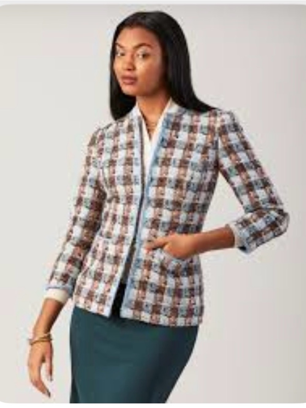 #1005 Brooks Brothers Absolutely Gorgeous Plaid Blazer in Blue & Brown Size 6 L